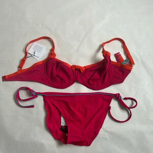 Pinache Sexy Women  Bikini Pink & Orange Swimwear 2 Pcs Set Lady Swimsuit 34 D